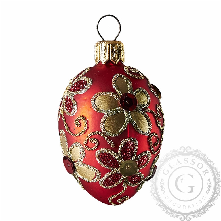 Glass egg red with golden flowers