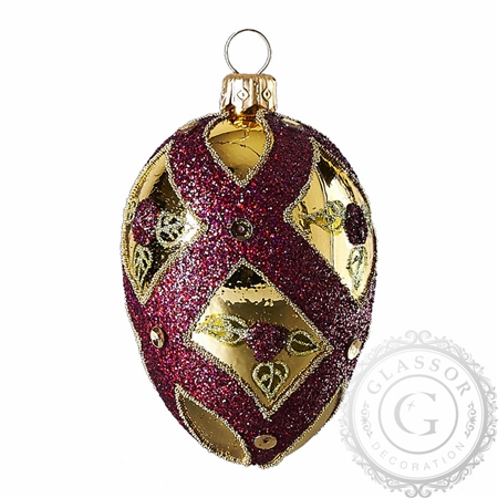 Gold glass Easter egg with crimson decor gloss finish
