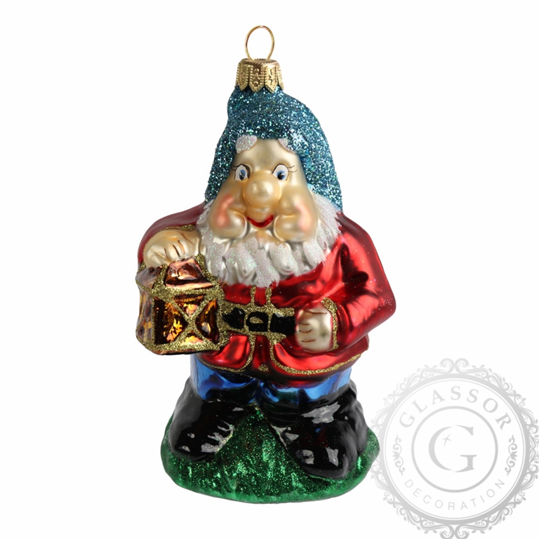 Dwarf with lantern Christmas ornament
