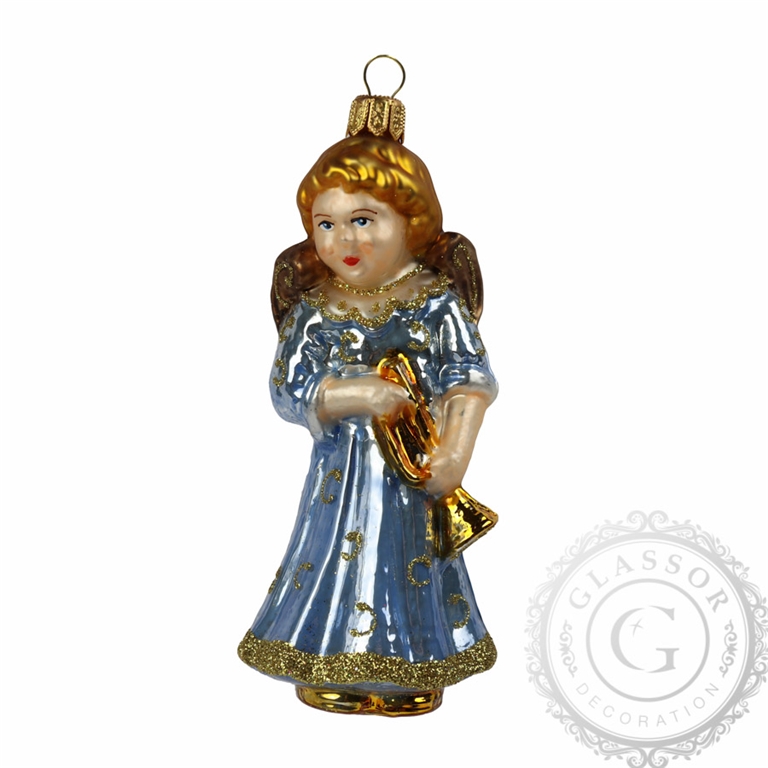 Blue Christmas Angel with trumpet