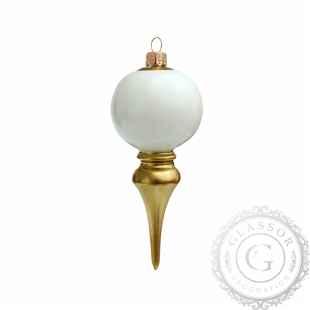 Christmas free-blown shape, white with gold décor