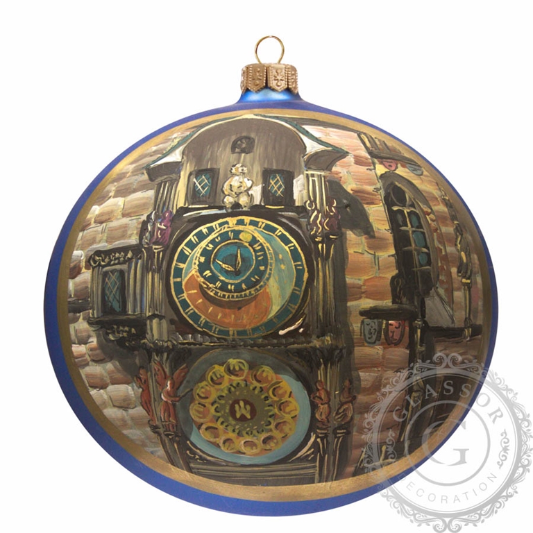Blue Prague astronomical clock glass Christmas ball
