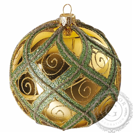 Green-gold Christmas ball with latticework décor 10cm