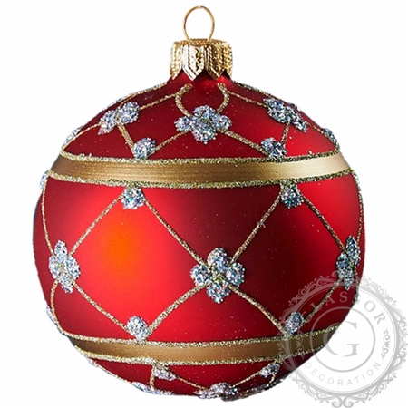 Red Christmas bauble with gold décor matt finish 10cm

