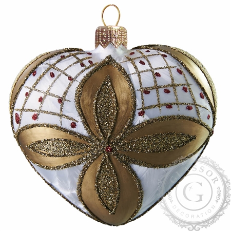  Glass Blown Heart in White Ice Lack with Gold Décor