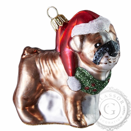 Glass Bulldog with Santa hat