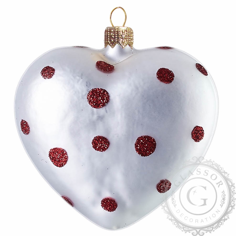 White Heart With Red Polka Dots Christmas Ornament