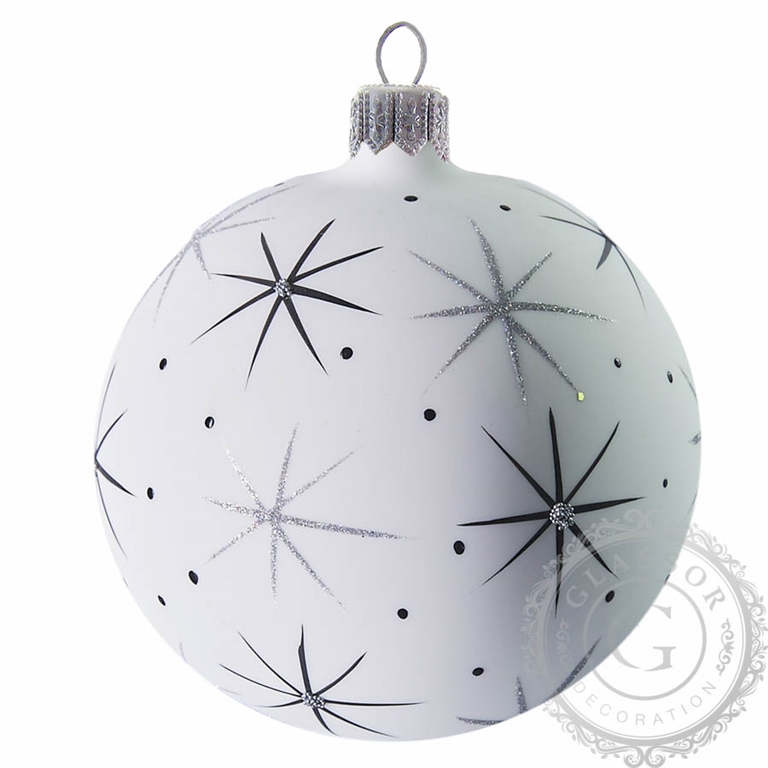 White Christmas ball with black stars 10 cm
