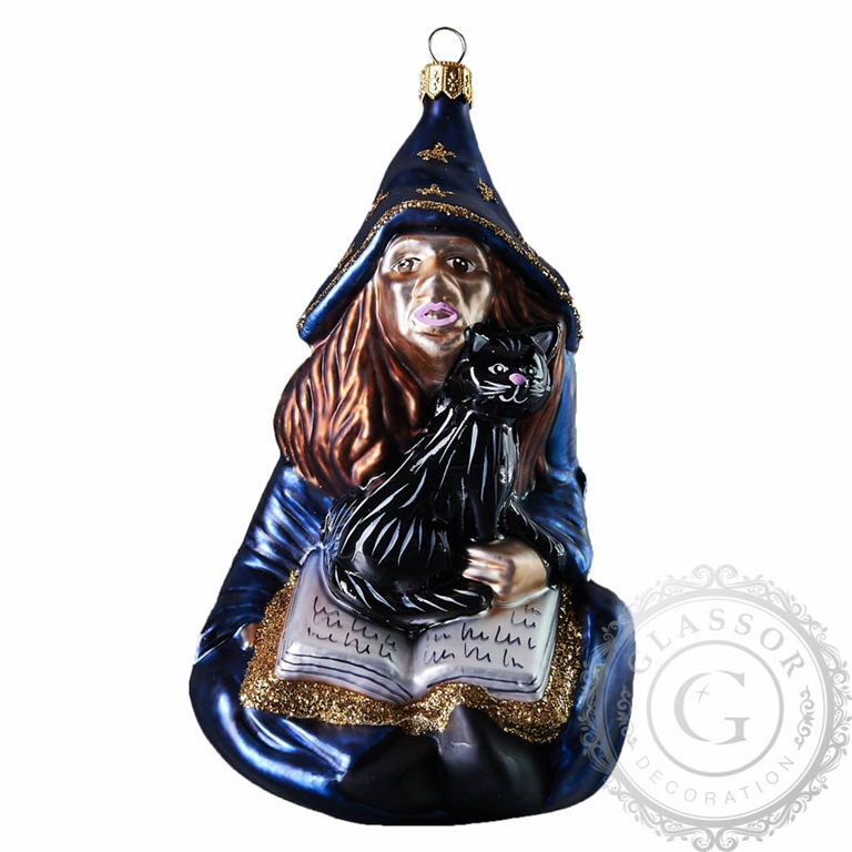 Witch with cat Christmas ornament
