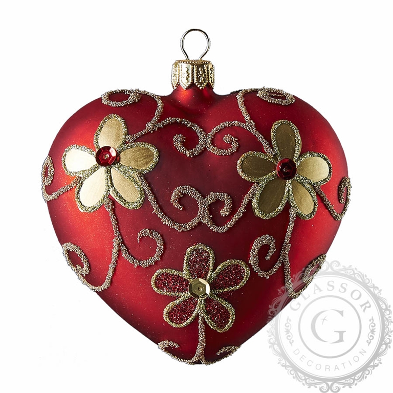 Red Christmas heart with gold blossoms
