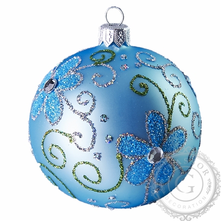 Blue Christmas ball with flower décor