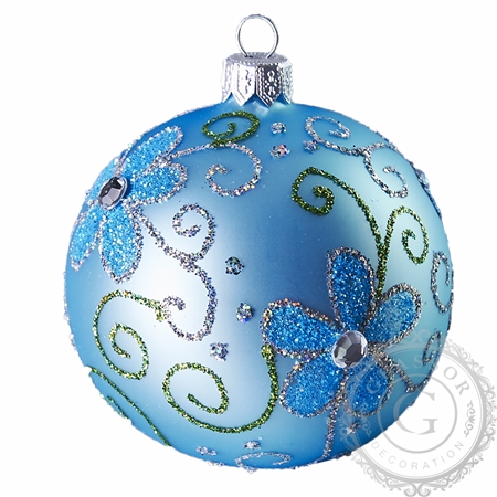 Blue Christmas ball with flower décor
