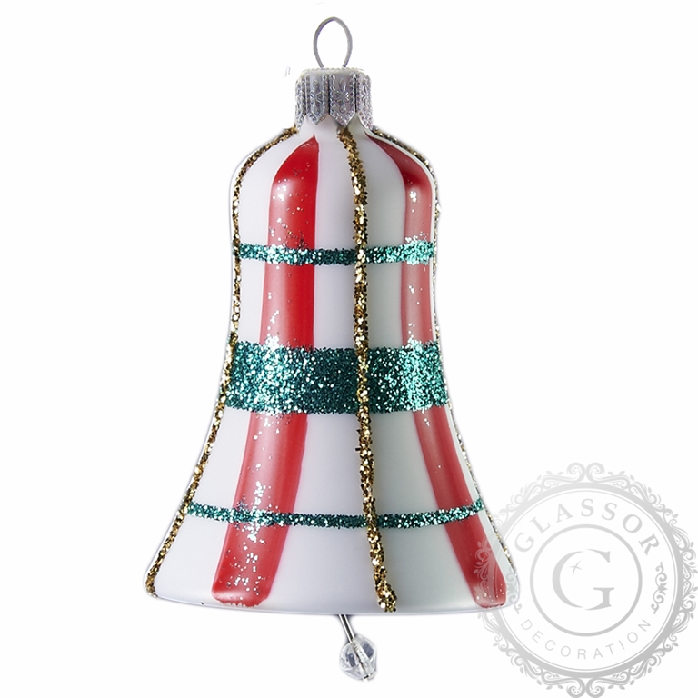 White bell with red and green décor