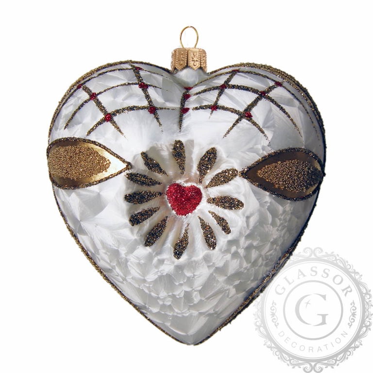 Christmas glass ornaments - Heart white ice-lack with reflectors