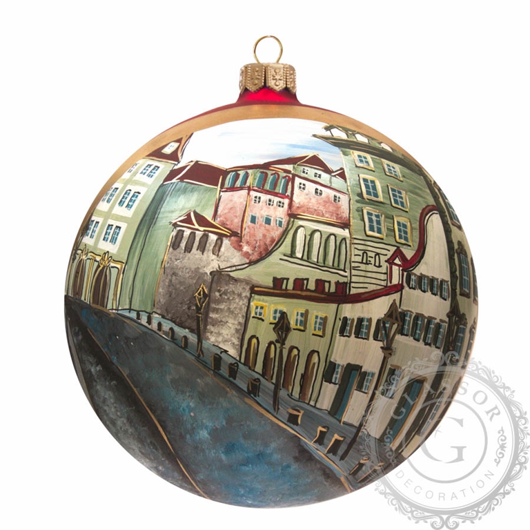 Glass ornaments - Ball with motive of Prague 15 cm