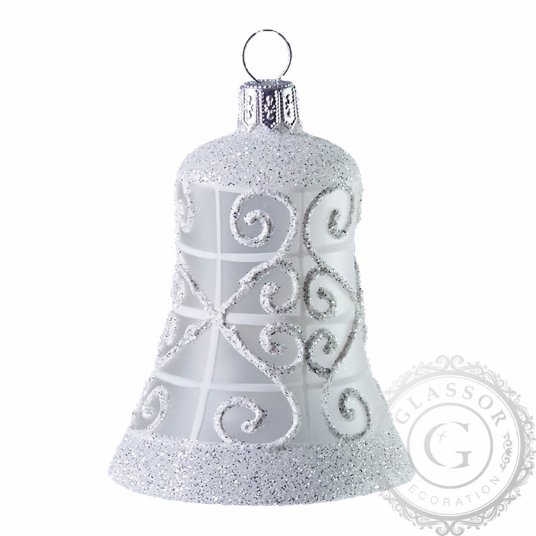 Frosted glass Christmas bell with white lattice décor
