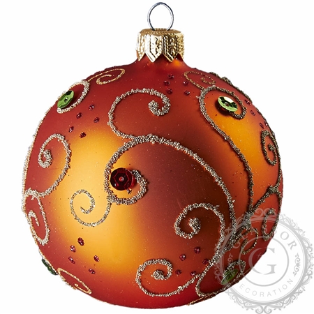 Orange Christmas ball with bead décor matt finish