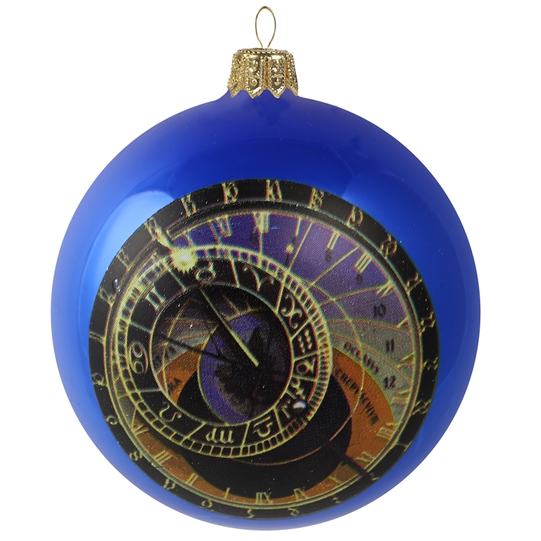 Christmas glass ball with astronomical clock motive