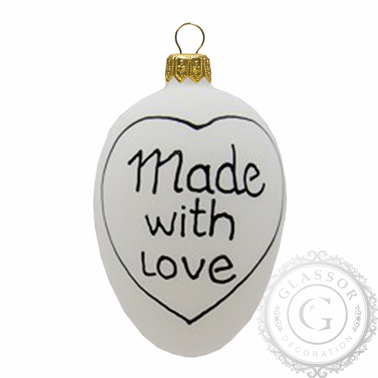 Velikonoční vajíčko bílé s nápisem Made with love - 9,5 x 4,5 cm