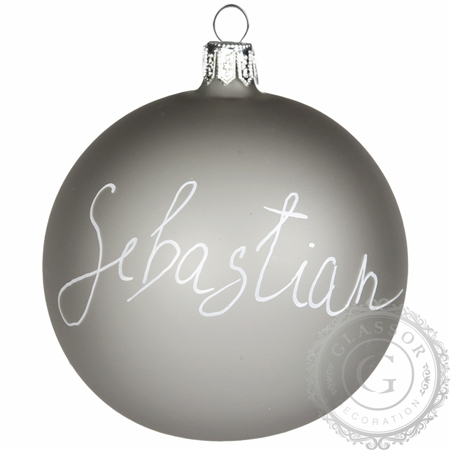 Glass Christmas tree grey ornament with name 