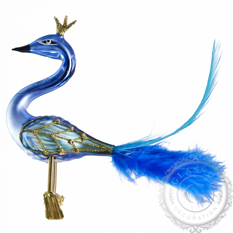 Christmas glass ornament - Peacock blue with crown