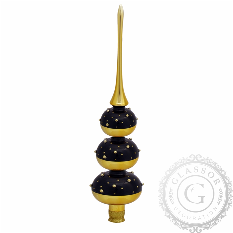 Triple Ball Tree Topper in Gold-black, Golden Pearls