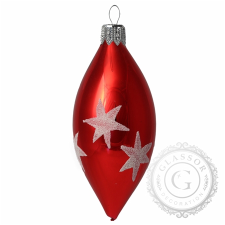 Red olive shape ornament with white stars