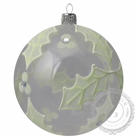 Clear bauble with holly phosphorescent decor