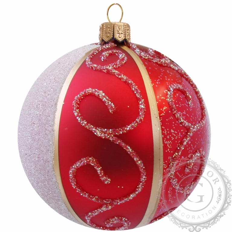 Glass Christmas ball red with gold decor