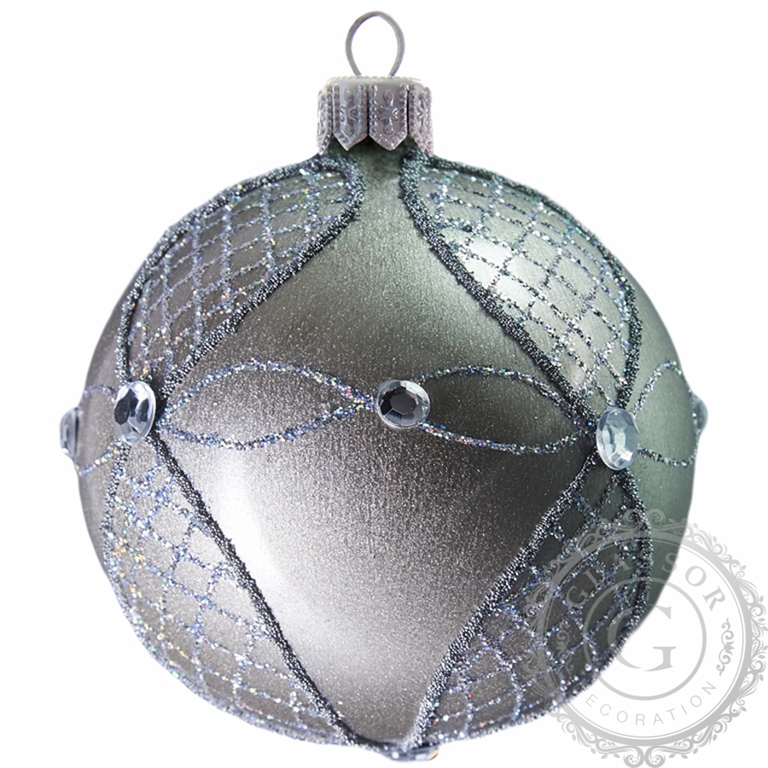 Christmas ball grey with ornaments and stones