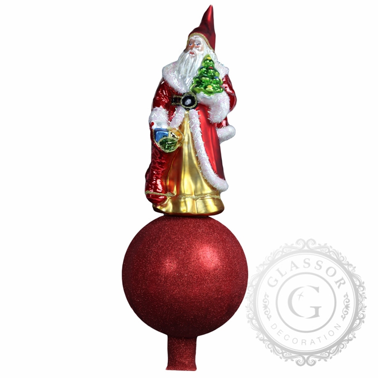 Tree Topper Large Red Ball with Santa