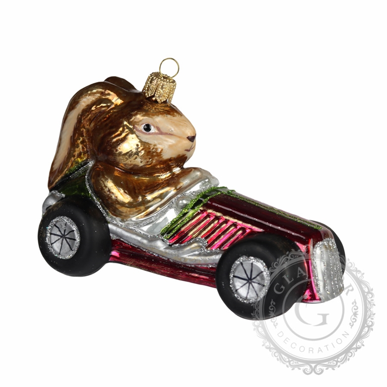 Bunny in a red car