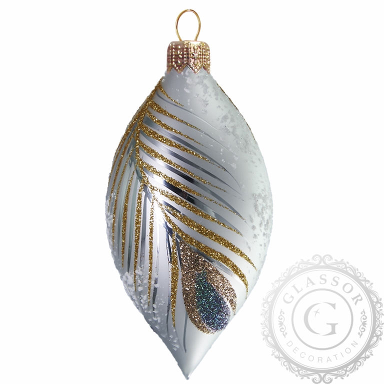Christmas decoration white olive with a peacock feather