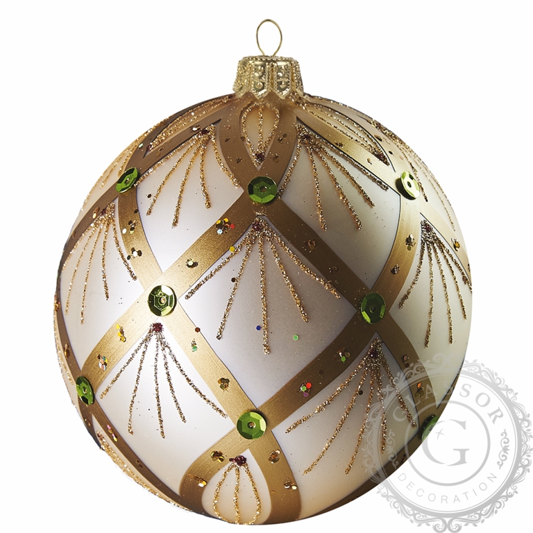 Champagne Christmas ball with bead decor 
