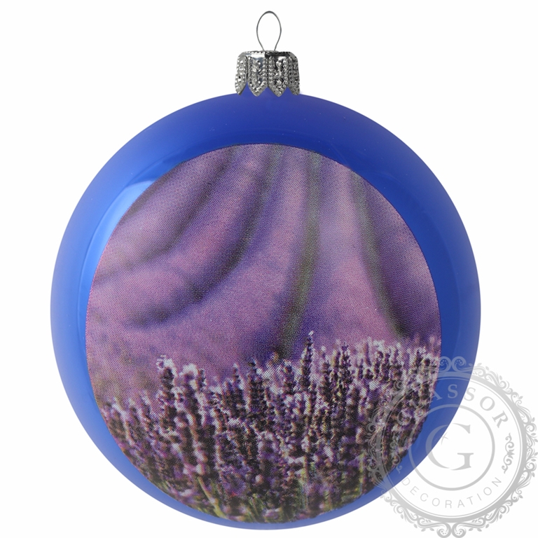 Glass bauble with lavender field décor