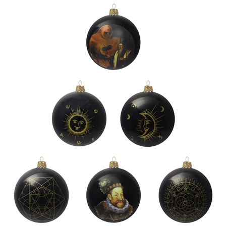 Set of 6 Christmas baubles with a décor of Rudolph II.