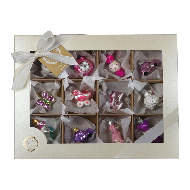 Set of 12 mini ornaments for girls