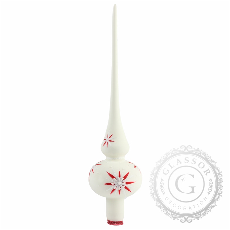 Christmas treetops - White matt with red decor 27 cm