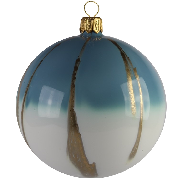 Half blue glass bauble with gold thin layers