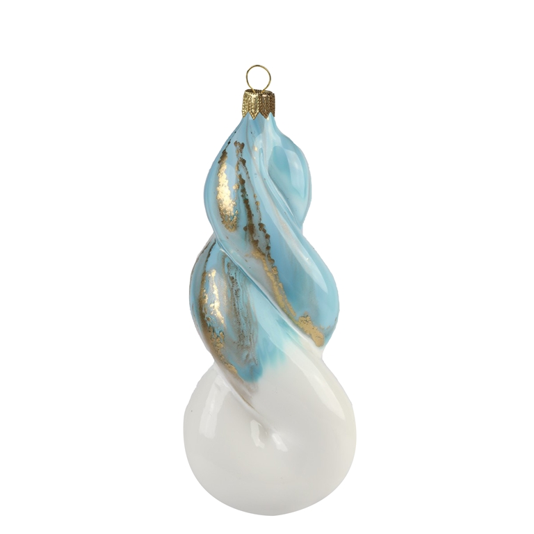 Half blue braid shaped ornament with gold scattering