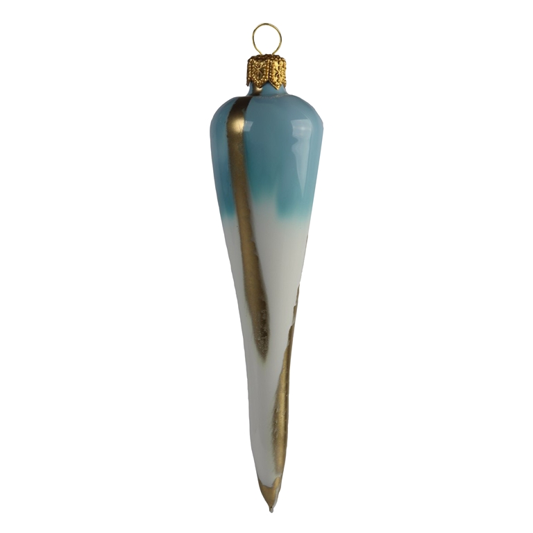 Half blue icicle with gold layers flowing down