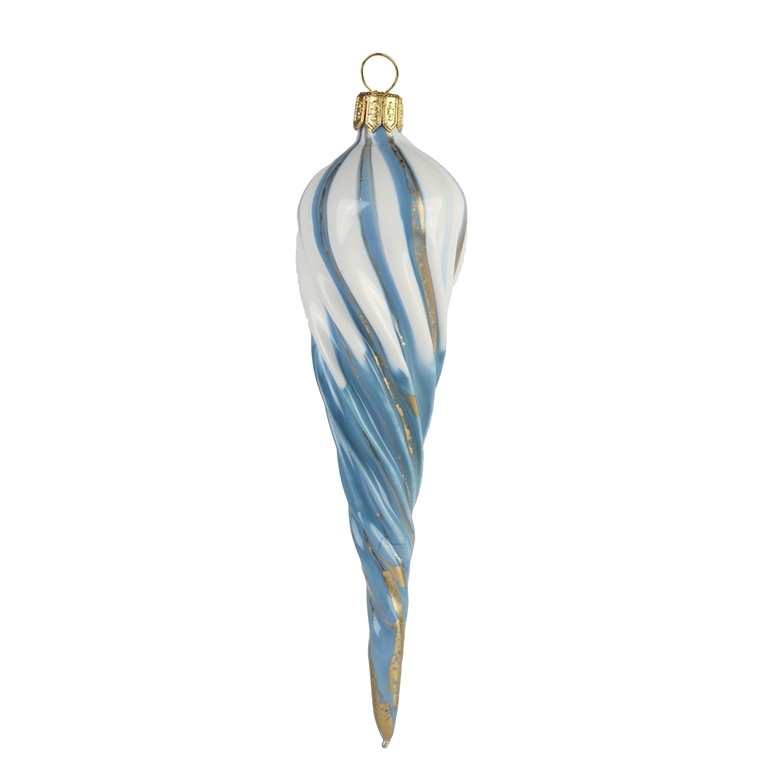 Glass twisted icicle with gold&blue layers