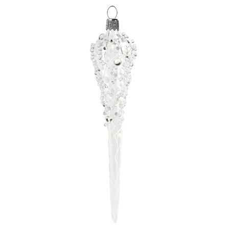 Transparent glass icicle with frozen raindrops décor