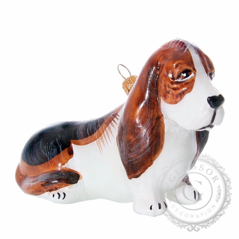 Dog Basset glass ornament