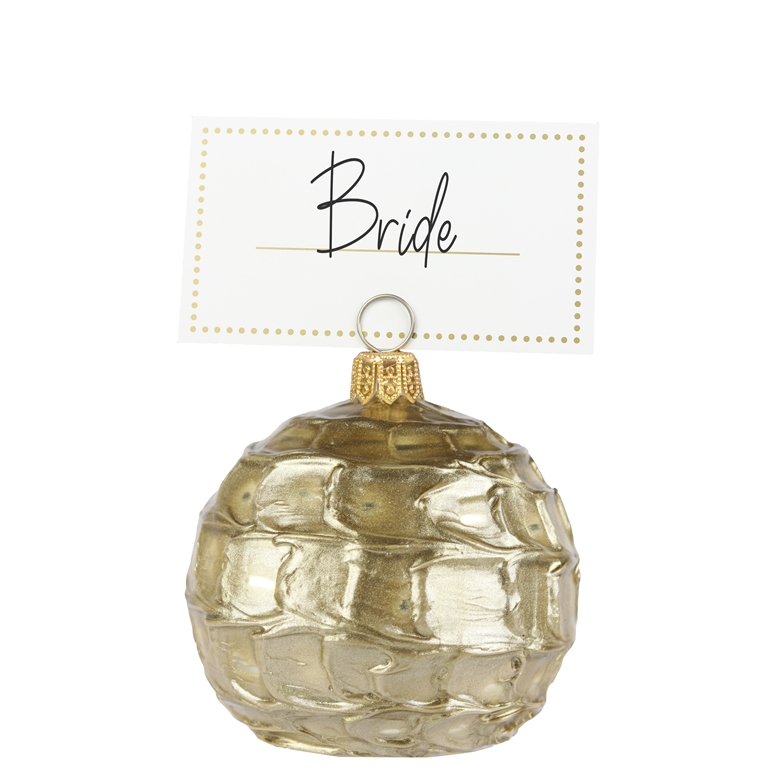 Glass card holder with gold structured décor