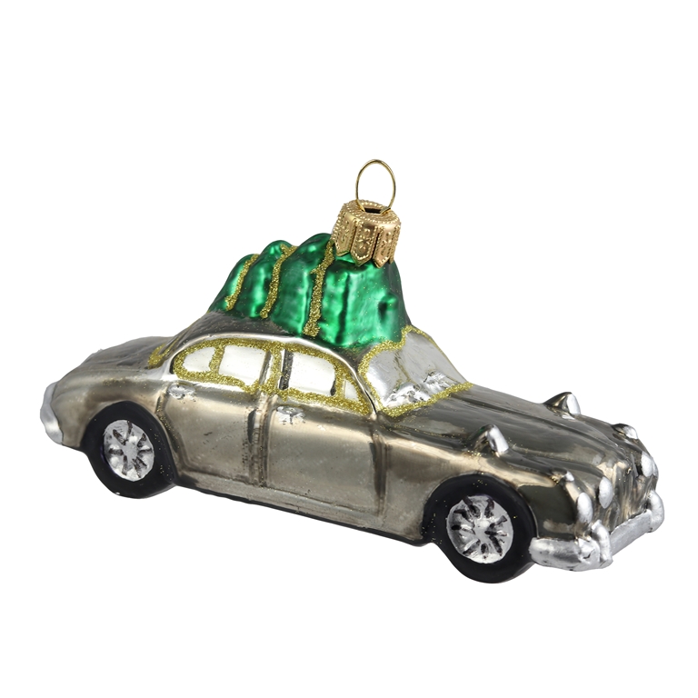 Silver car with a Christmas tree