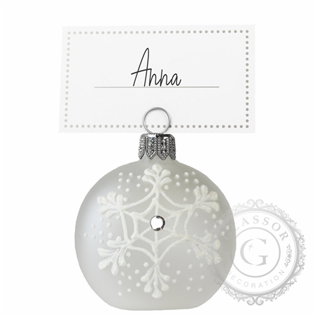 Clear matt card holder bauble with snowflake