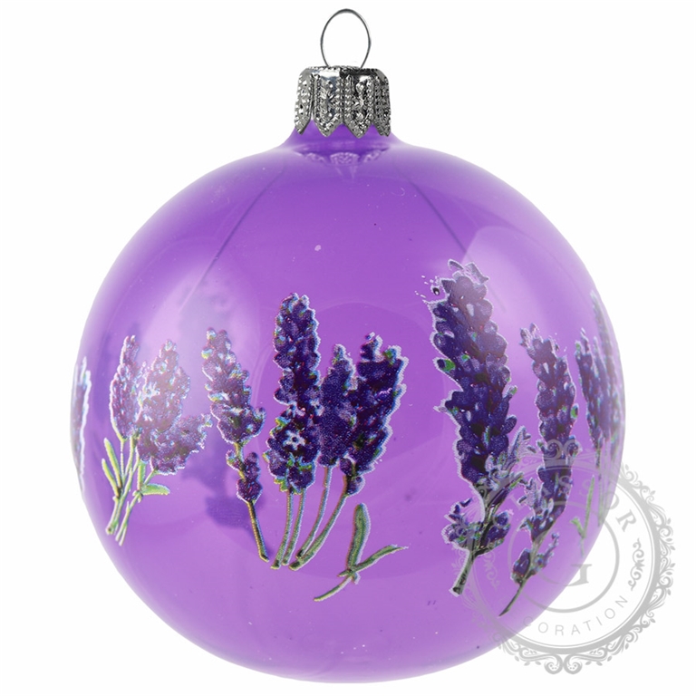 Violet glass bauble with lavender flowers