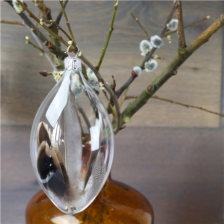 Glass egg clear with brown feather