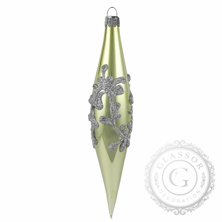 Green drop with silver twig decor 